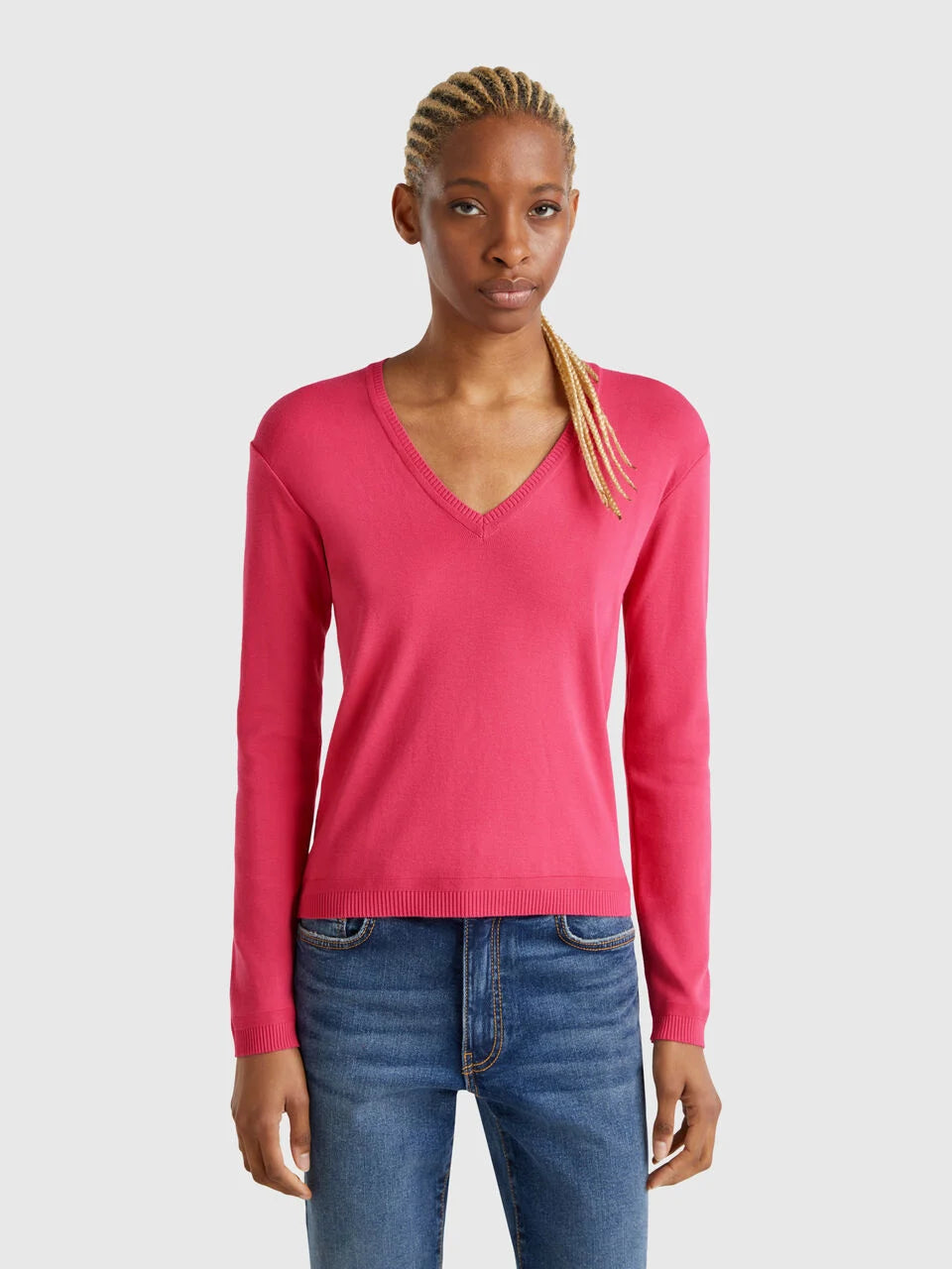 PURE COTTON SWEATER WITH V-NECK