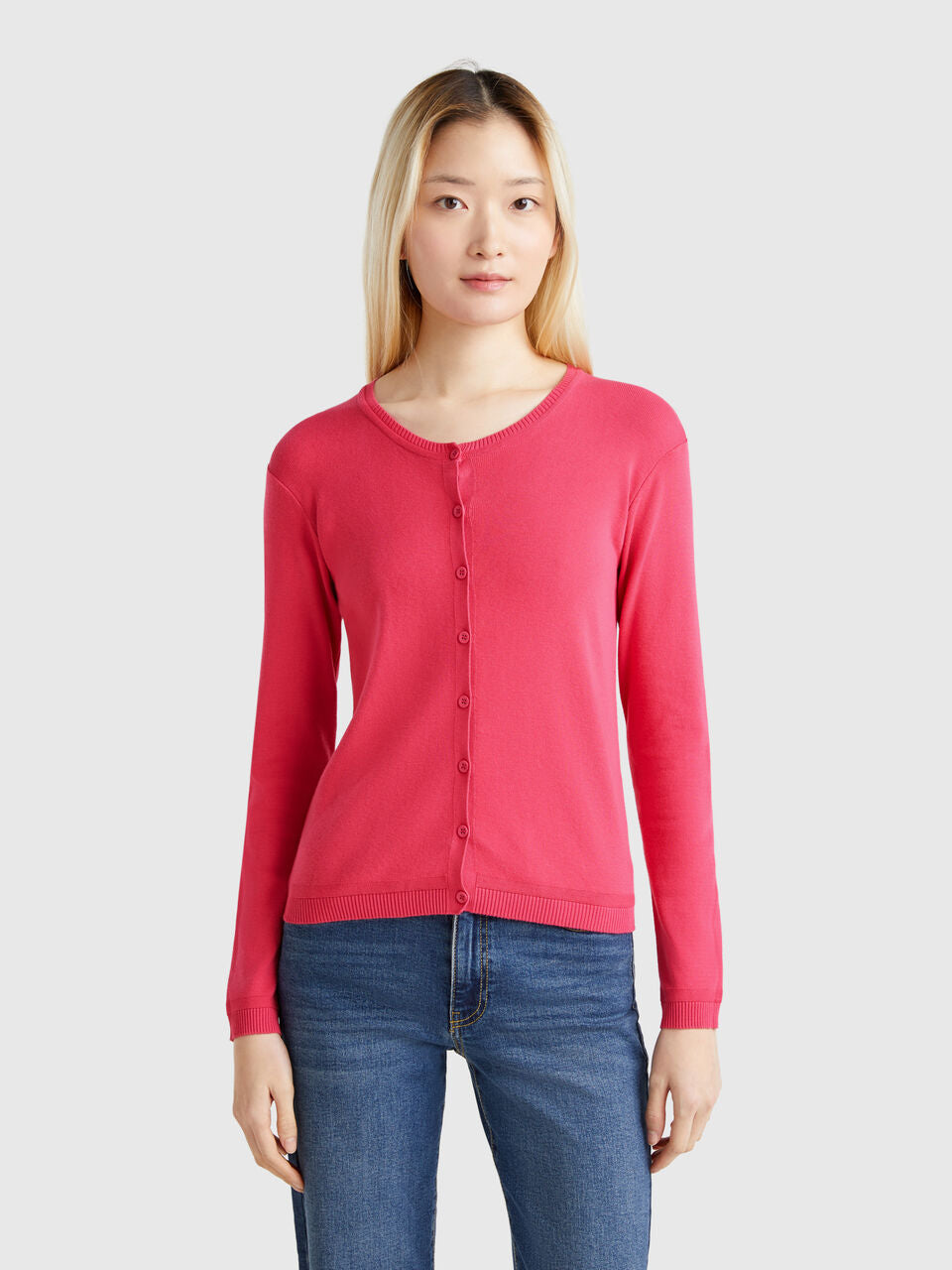 PURE COTTON CREW NECK CARDIGAN
