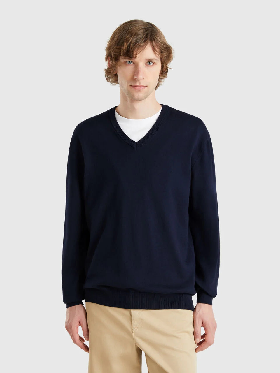 PURE COTTON SWEATER WITH V-NECK