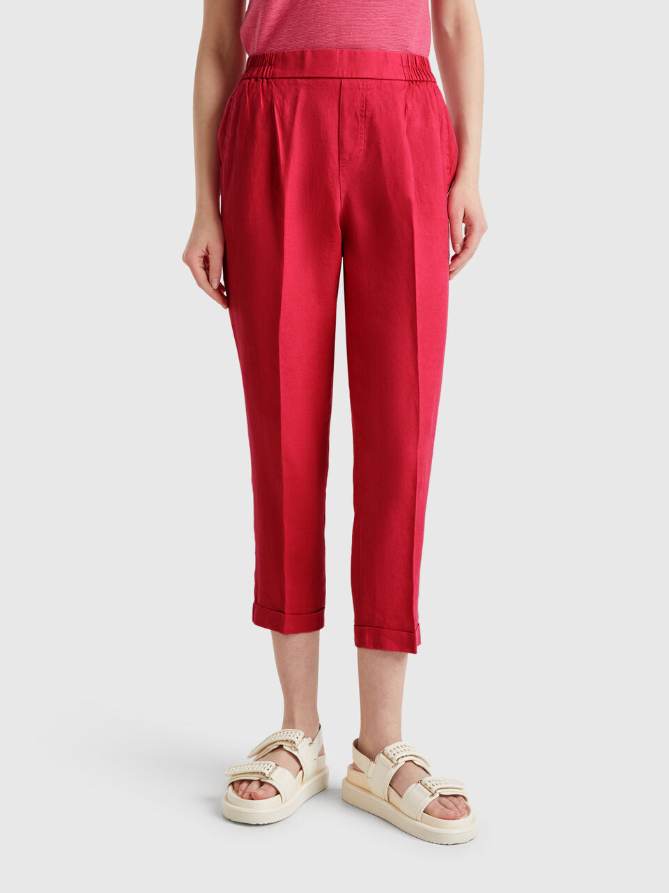 CROPPED TROUSERS IN 100% LINEN