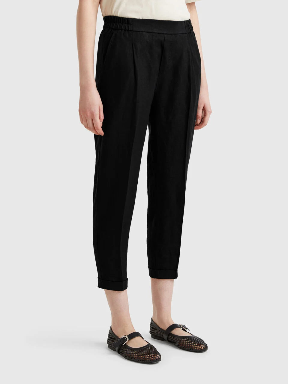 CROPPED TROUSERS IN 100% LINEN