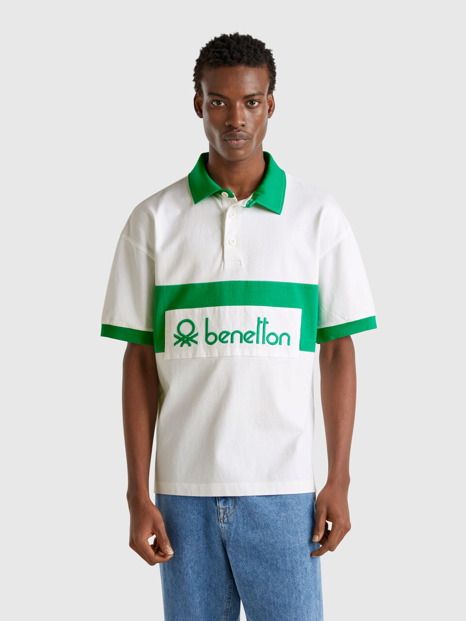 GREEN AND WHITE RUGBY POLO