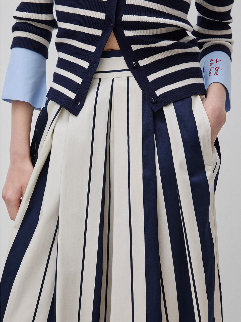 STRIPED SATIN MIDI SKIRT