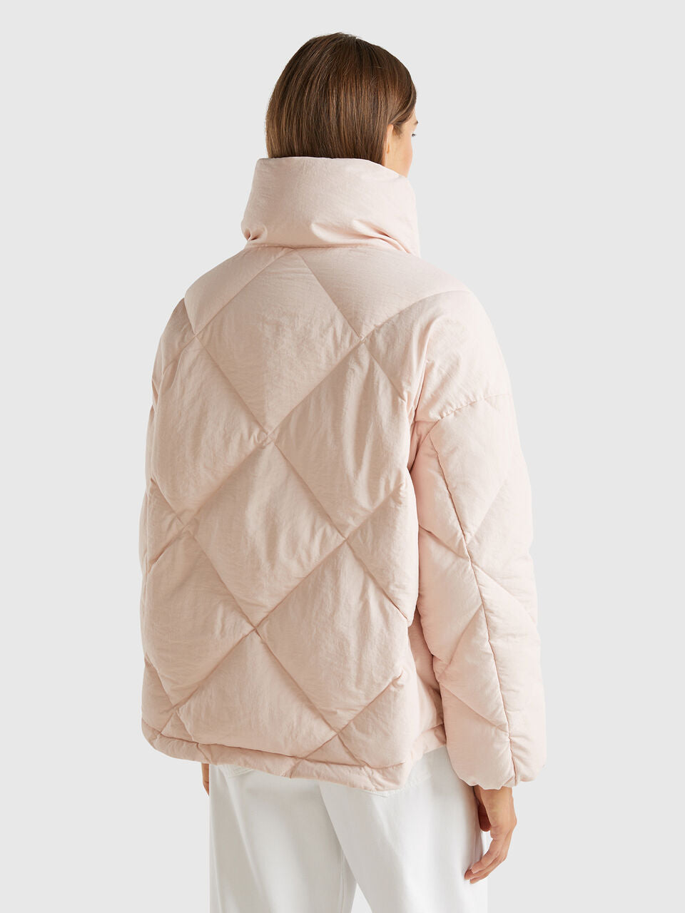 HIGH COLLAR PUFFER JACKET IN GENUINE RECYCLED DOWN