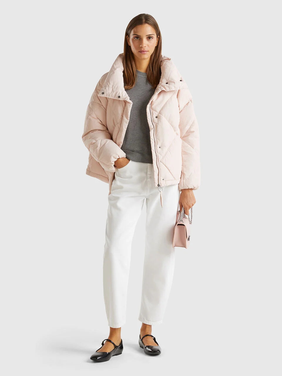 HIGH COLLAR PUFFER JACKET IN GENUINE RECYCLED DOWN