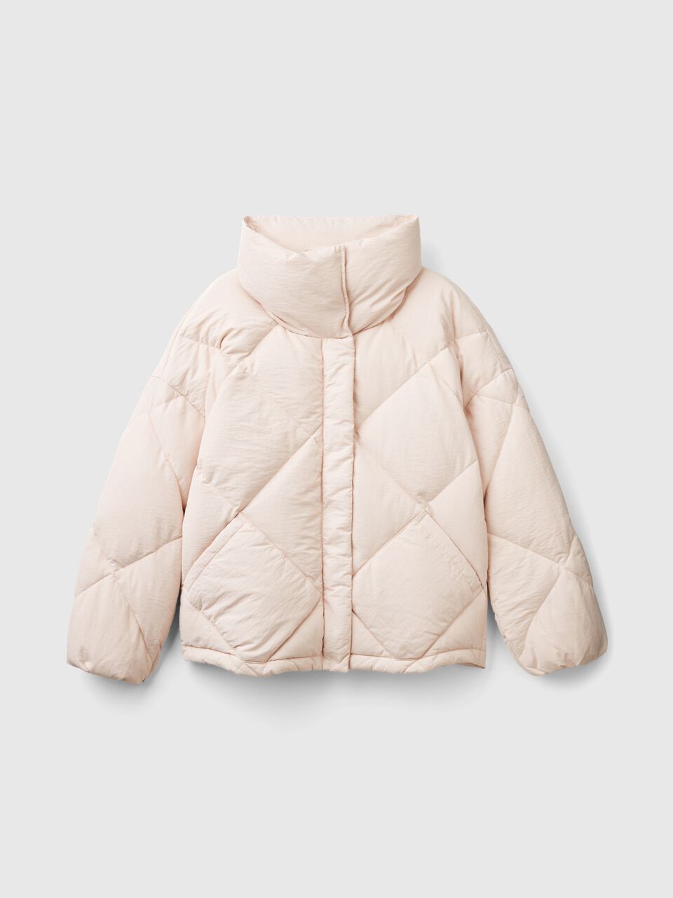 HIGH COLLAR PUFFER JACKET IN GENUINE RECYCLED DOWN