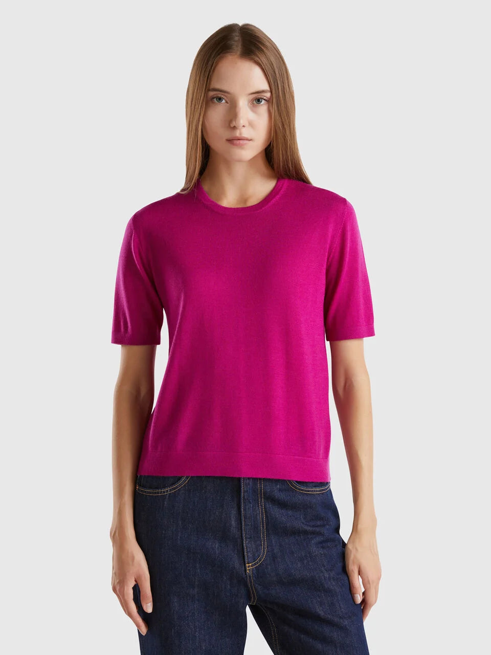 SHORT SLEEVE SWEATER IN PURE MERINO WOOL