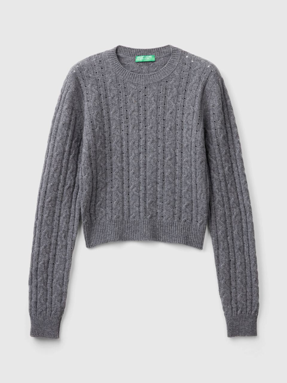 CROPPED SWEATER WITH CABLE KNIT AND PERFORATIONS