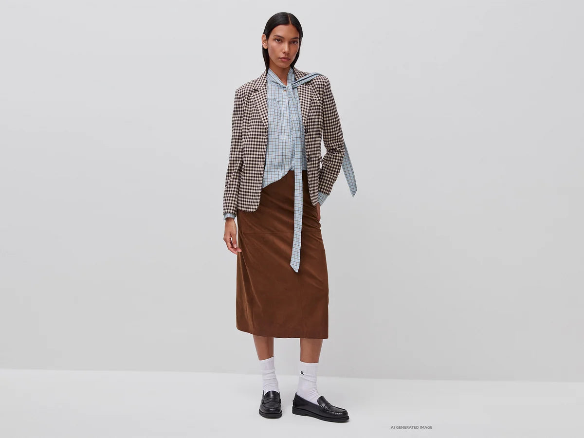 SUEDE-EFFECT MIDI SKIRT