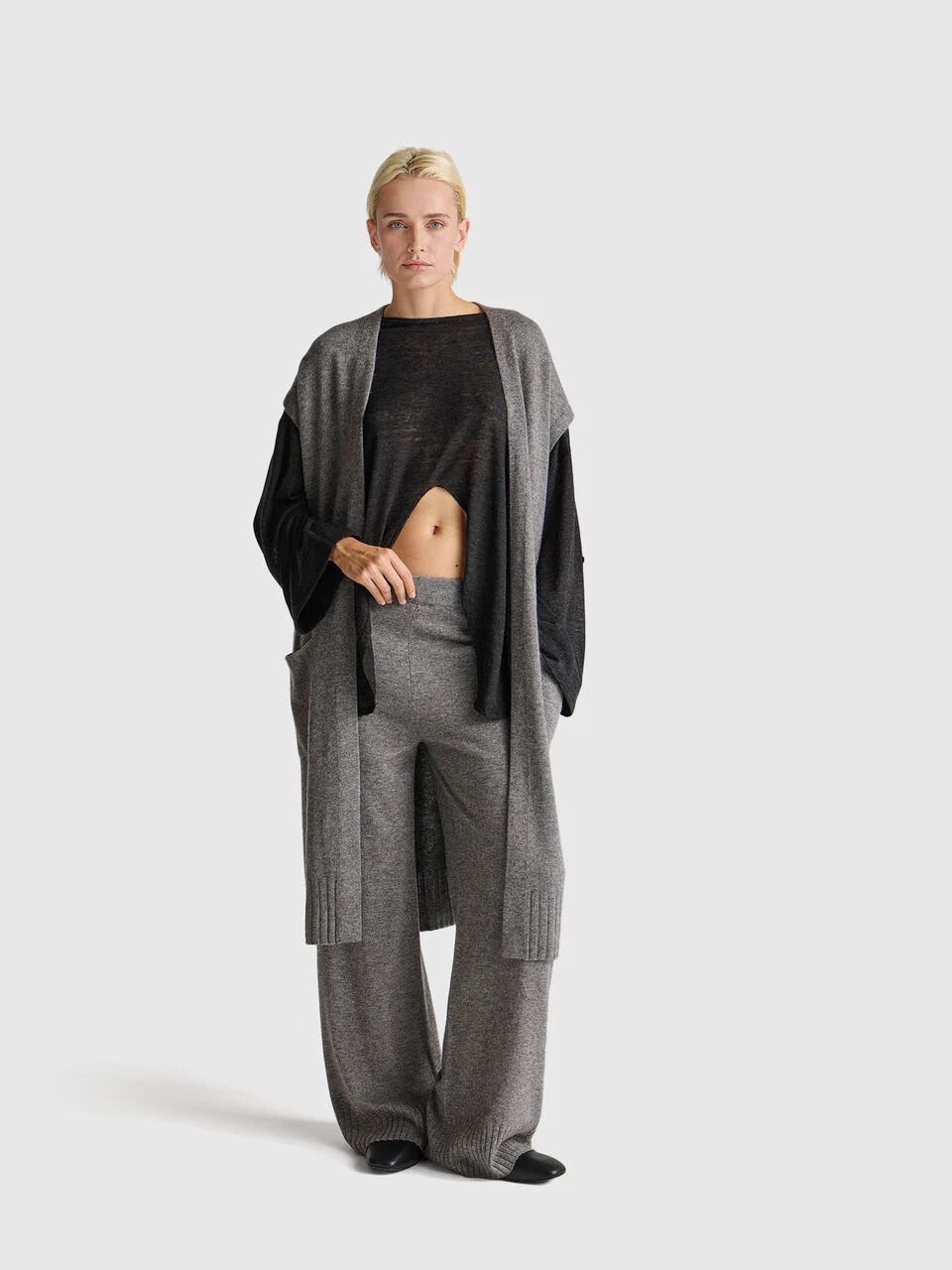 BEIGE WIDE PANTS IN WOOL AND CASHMERE BLEND