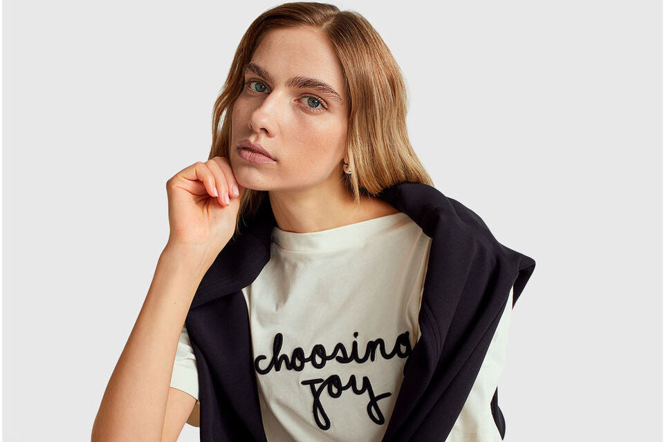 T-SHIRT WITH EMBROIDERED SLOGAN