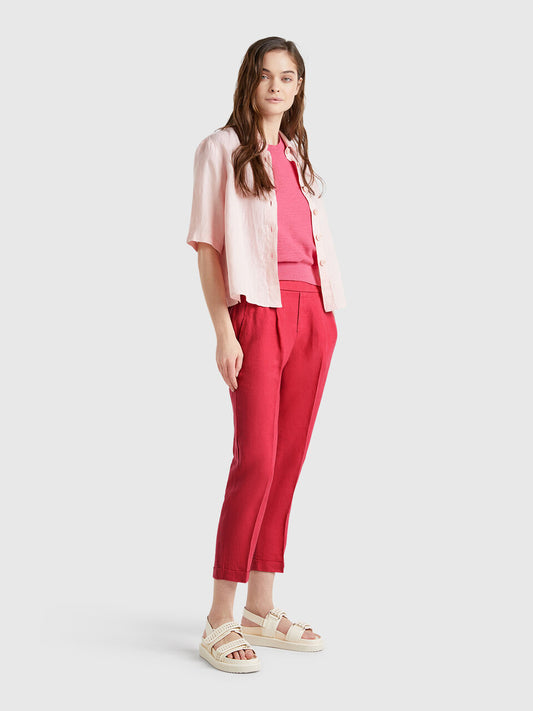 CROPPED TROUSERS IN 100% LINEN