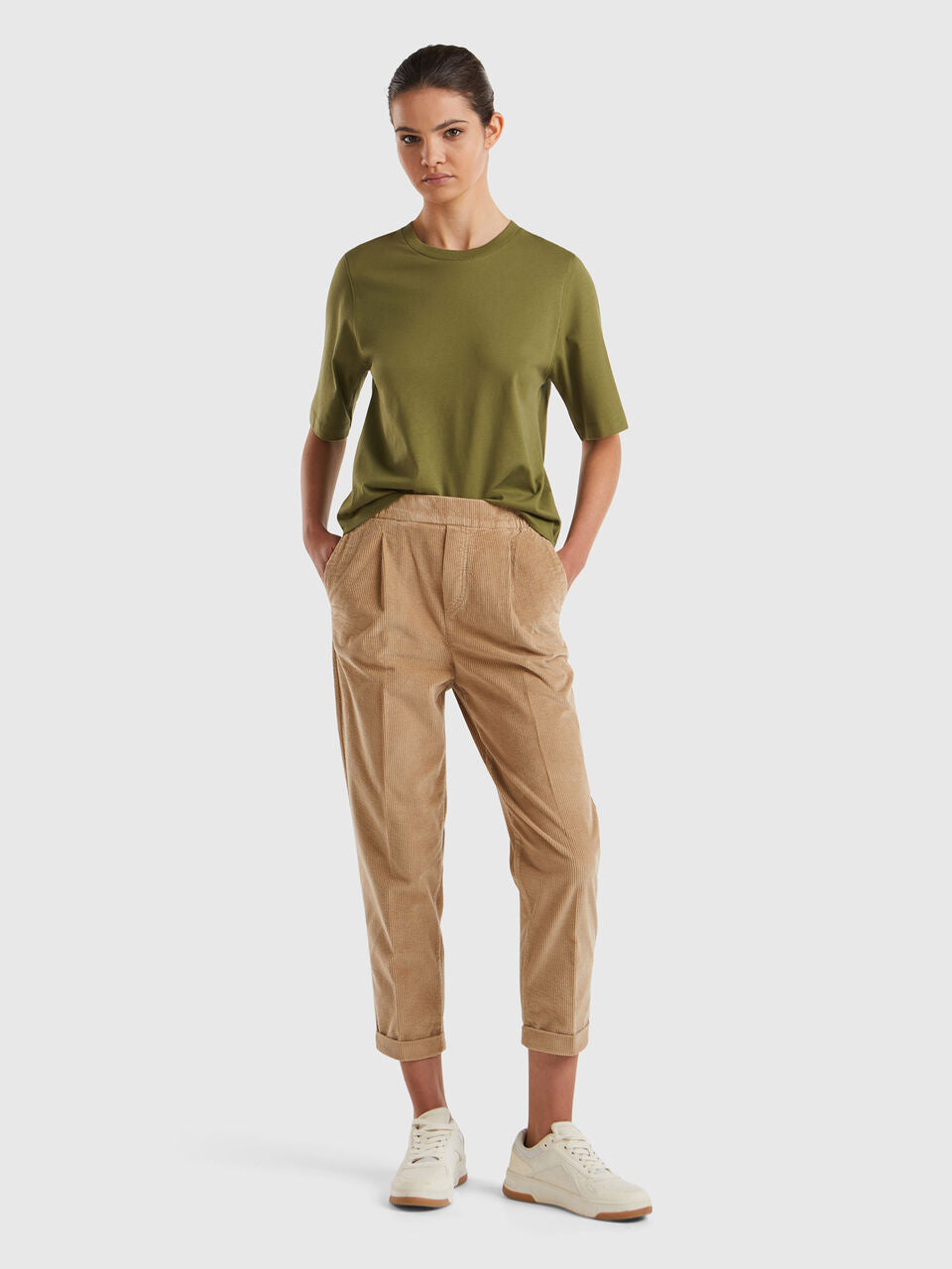 VELVET CHINO PANTS WITH ELASTIC WAIST