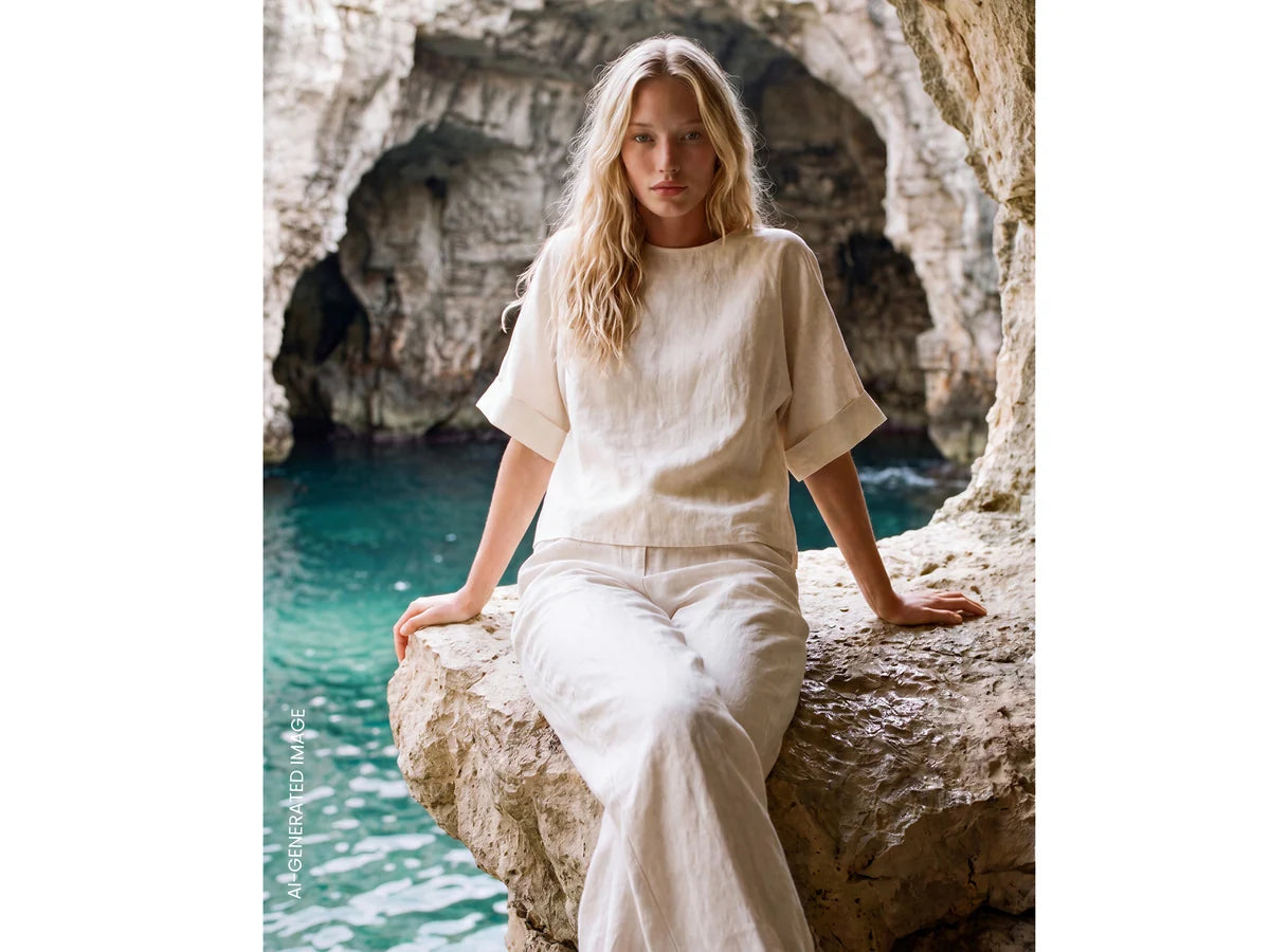 CREW NECK BLOUSE IN PURE LINEN