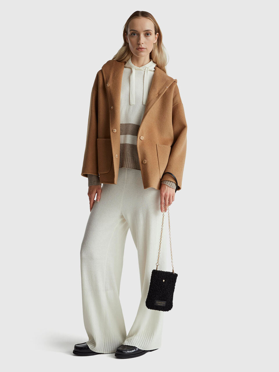 BEIGE WIDE PANTS IN WOOL AND CASHMERE BLEND