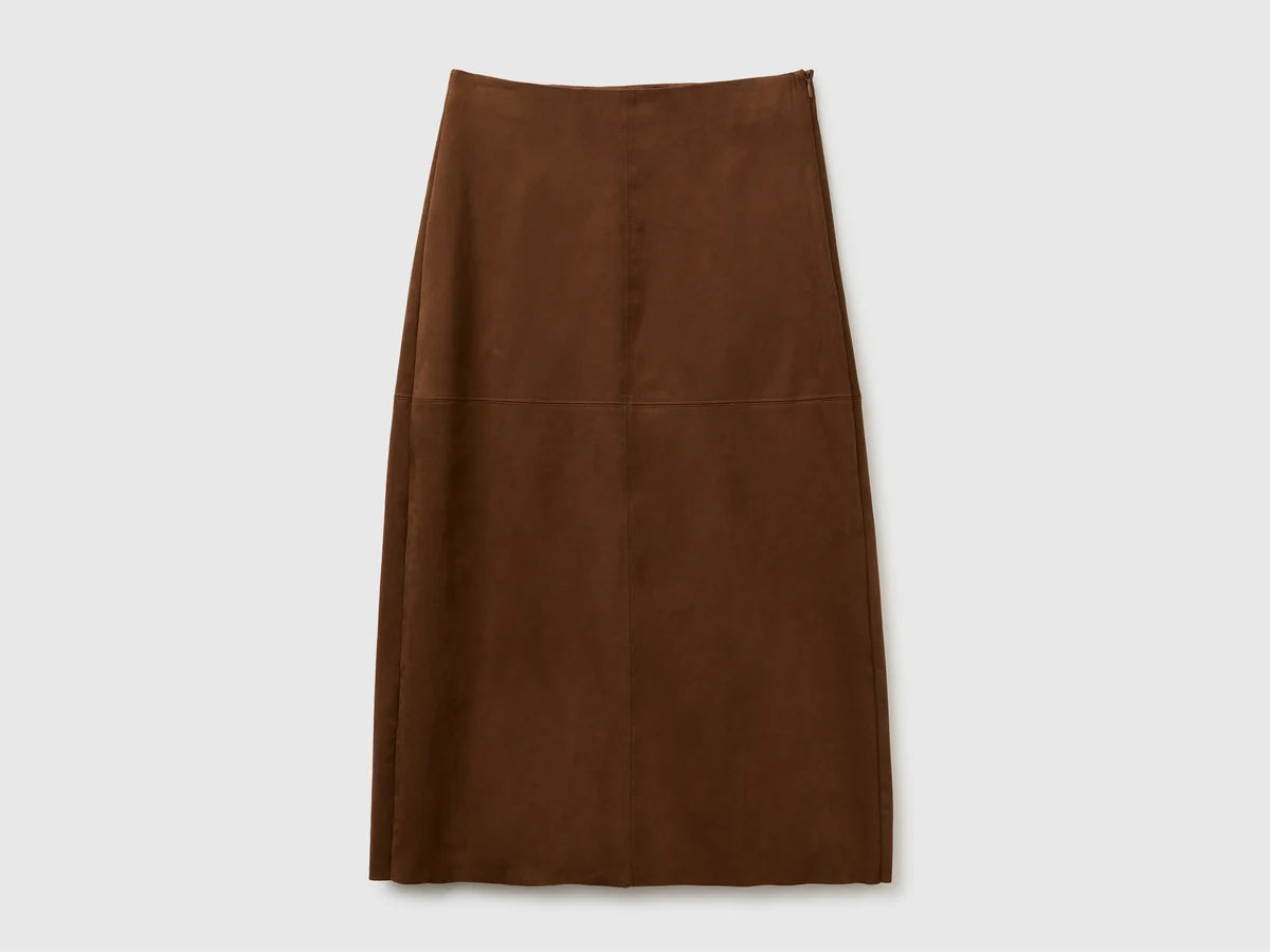 SUEDE-EFFECT MIDI SKIRT