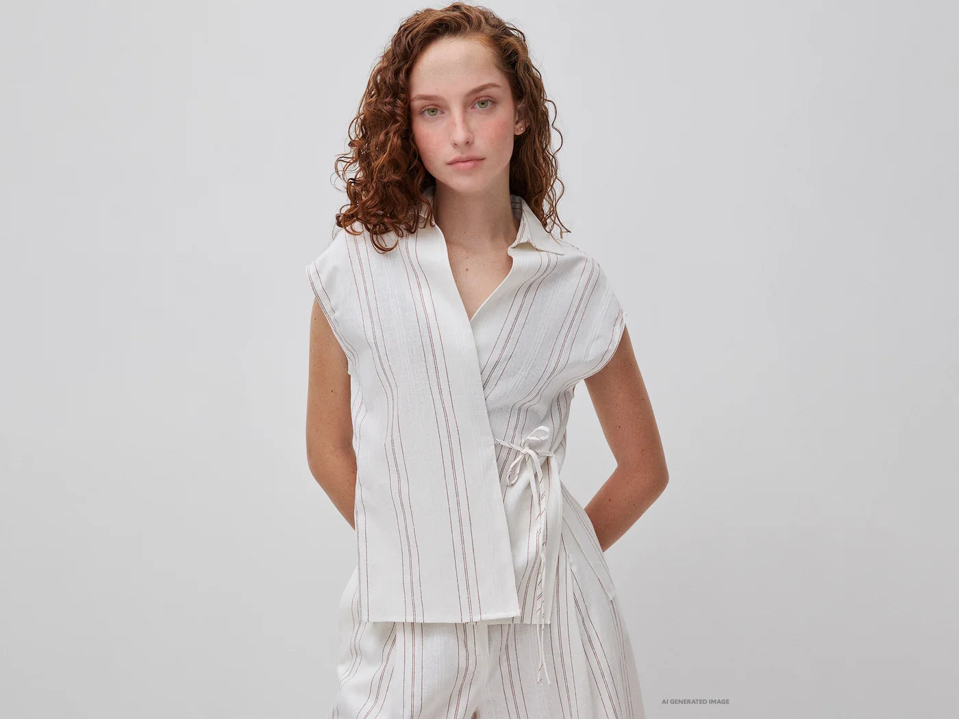 LINEN BLEND WRAP BLOUSE