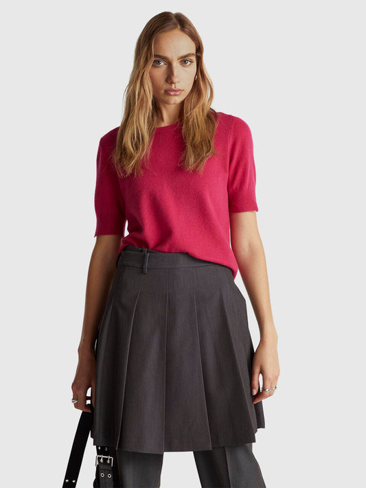 SHORT-SLEEVED SWEATER IN PURE MERINO WOOL