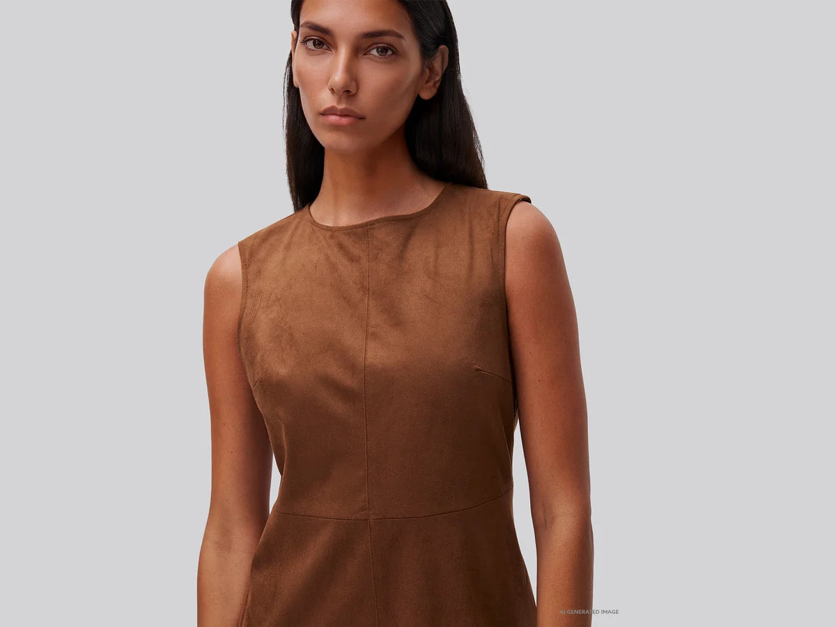 SLEEVELESS SUEDE-EFFECT DRESS