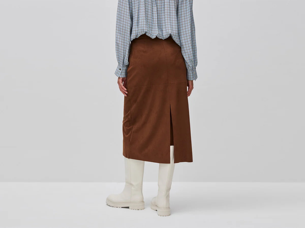 SUEDE-EFFECT MIDI SKIRT