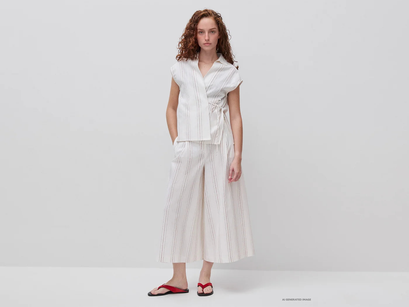 LINEN BLEND WRAP BLOUSE