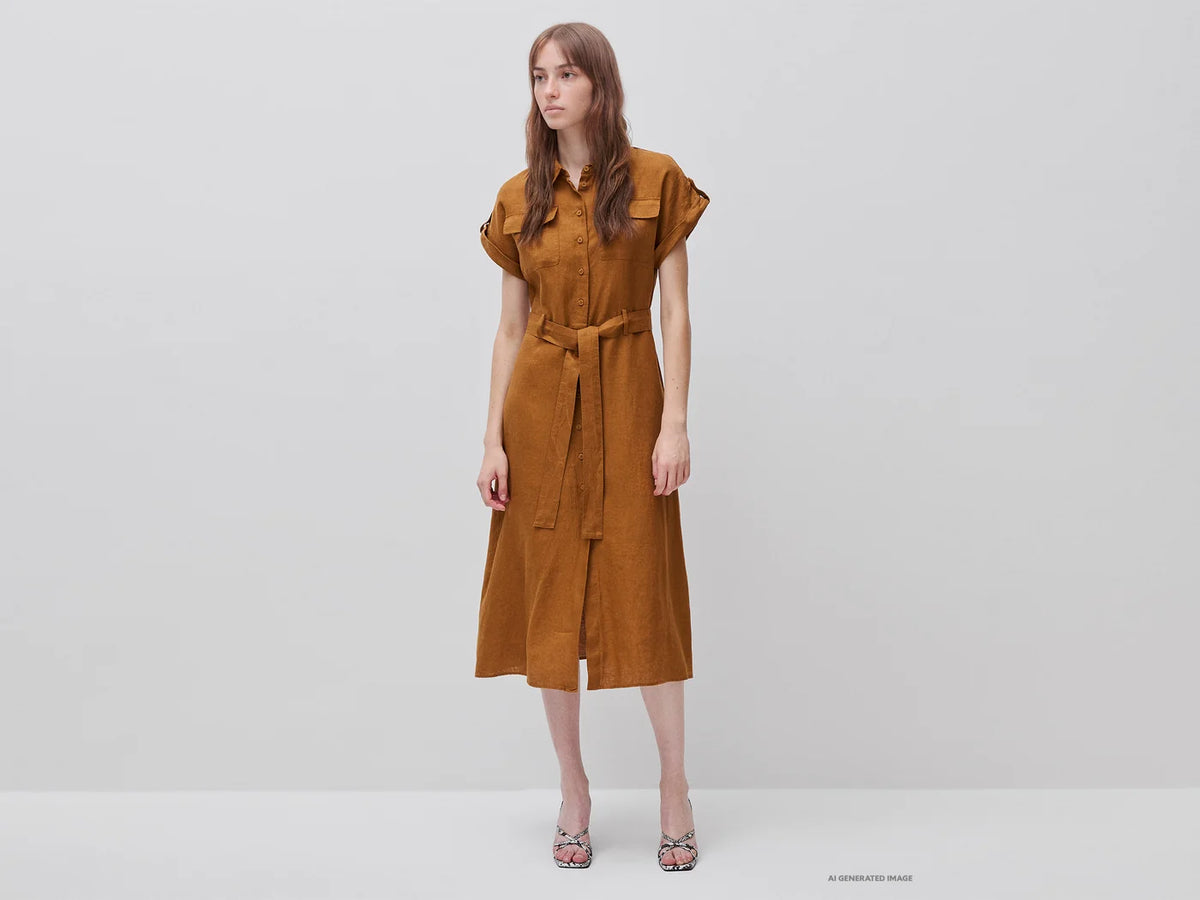MIDI SHIRT DRESS IN PURE LINEN