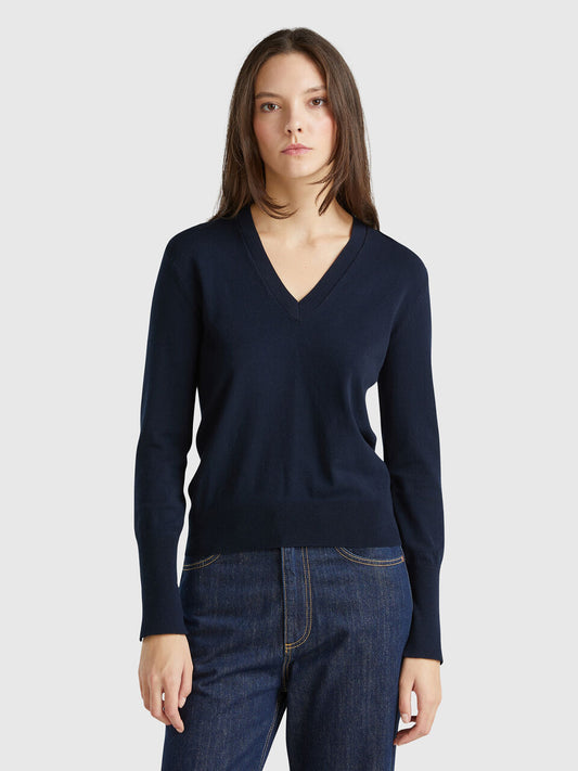 V-NECK VISCOSE BLEND SWEATER