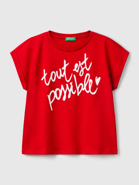 BOXY FIT T-SHIRT WITH PRINT AND GLITTER