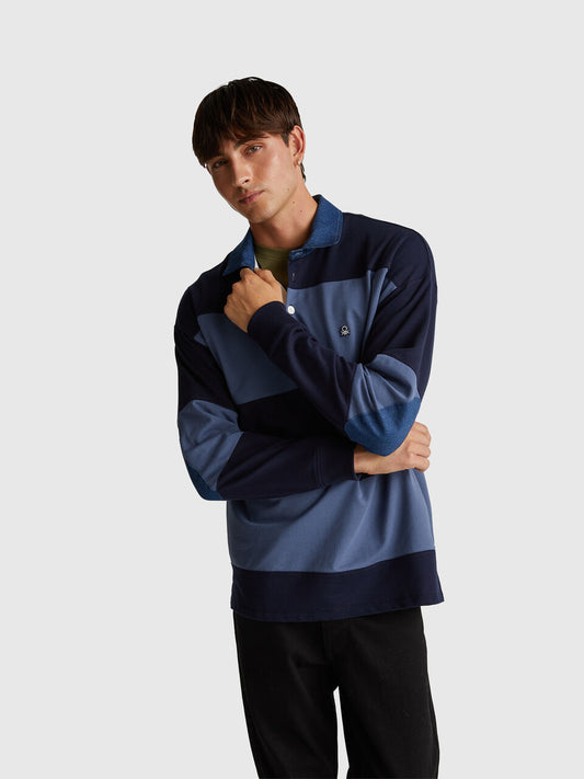 STRIPED FLEECE RUGBY POLO SHIRT