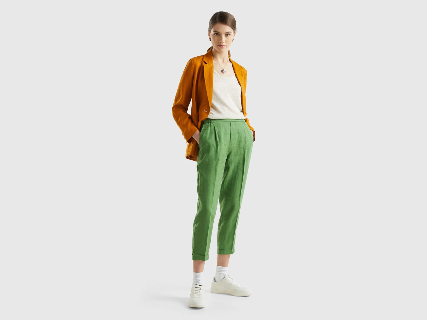 CROPPED TROUSERS IN 100% LINEN