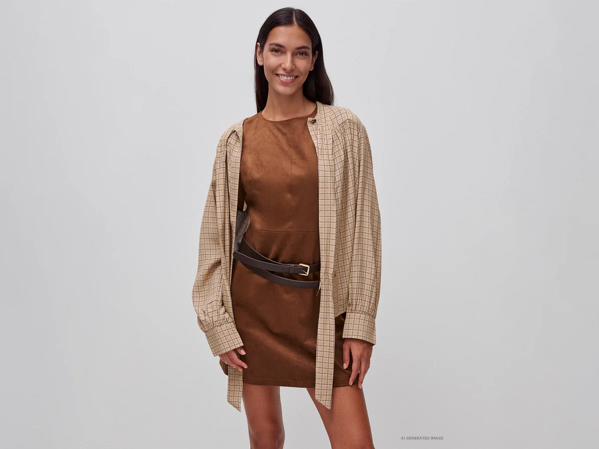 SLEEVELESS SUEDE-EFFECT DRESS