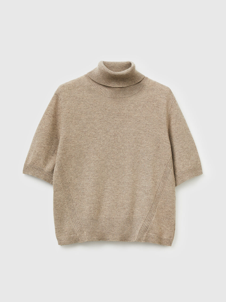CAMEL CASHMERE BLEND SHORT SLEEVE TURTLE COLLAR