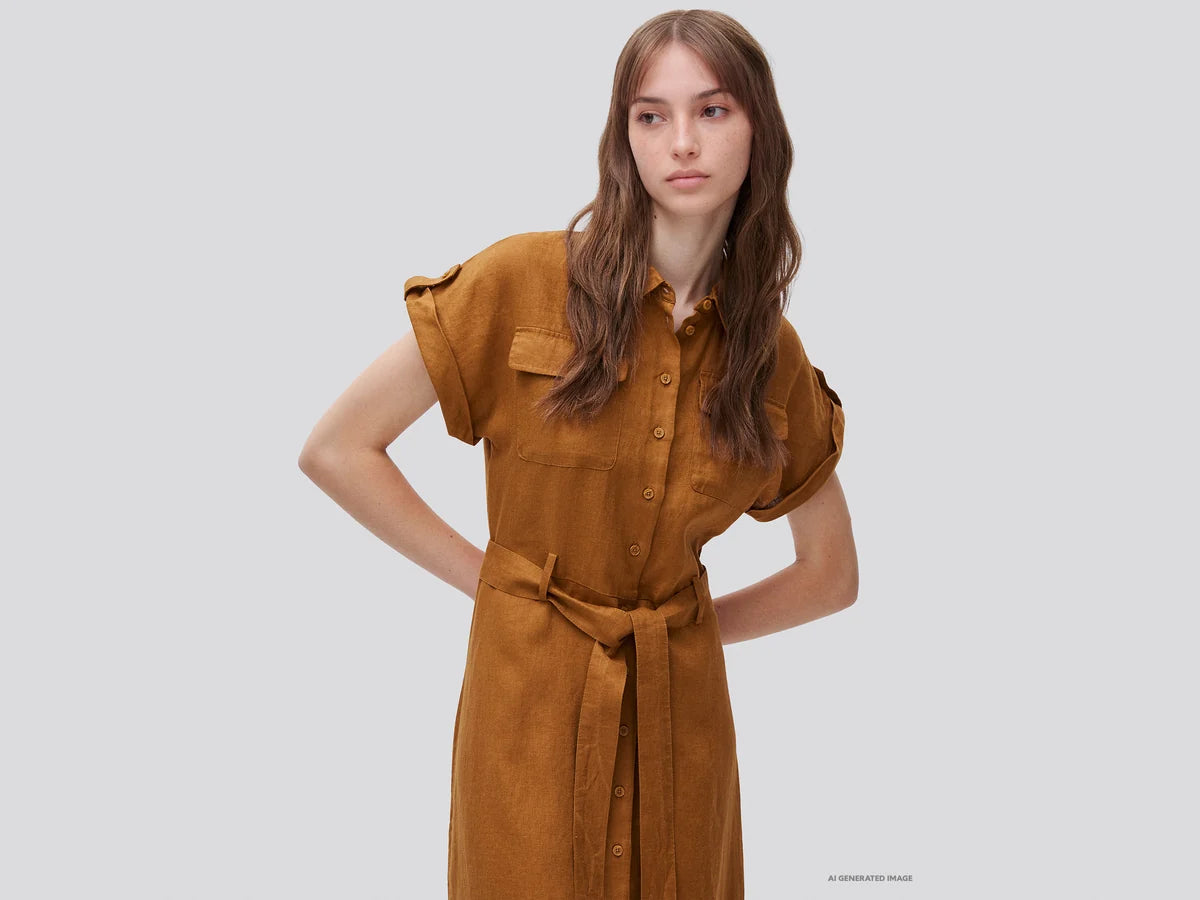 MIDI SHIRT DRESS IN PURE LINEN