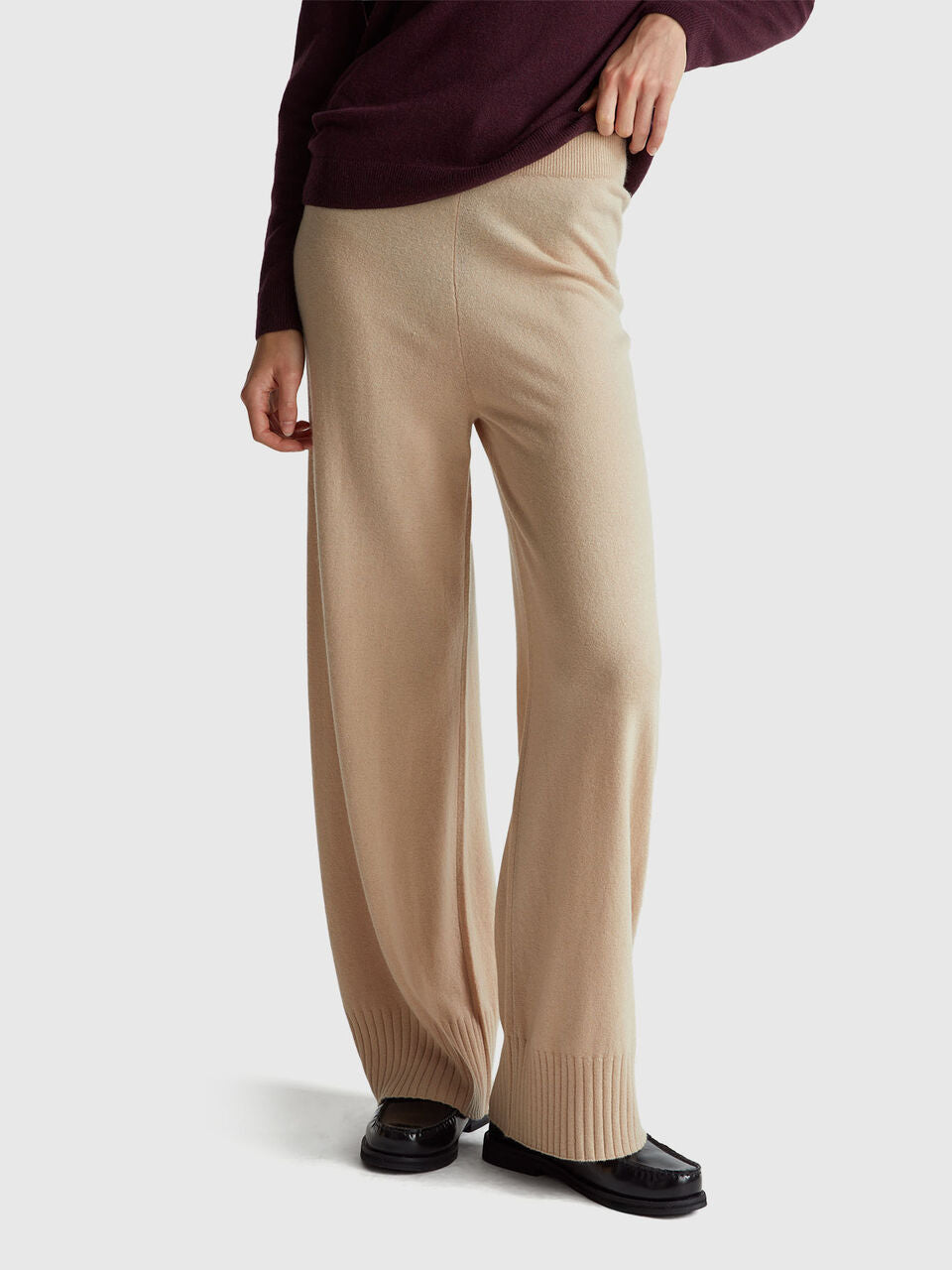 BEIGE WIDE PANTS IN WOOL AND CASHMERE BLEND