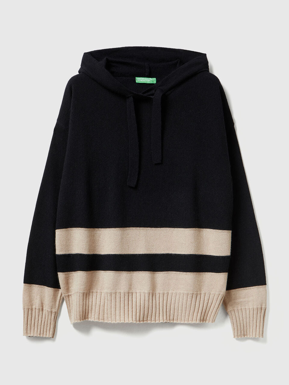 BLACK CASHMERE BLEND JERSEY WITH HOOD