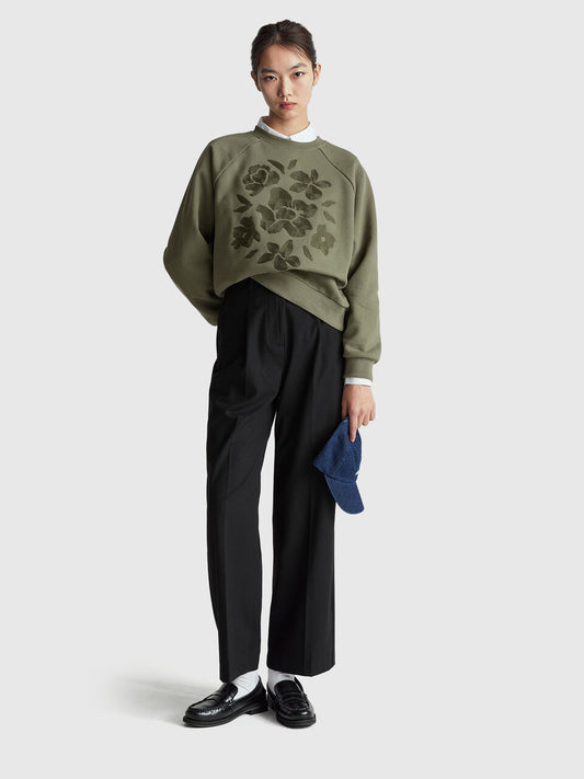 HOT REGULAR FIT SWEATSHIRT WITH EMBROIDERY FLOWERS