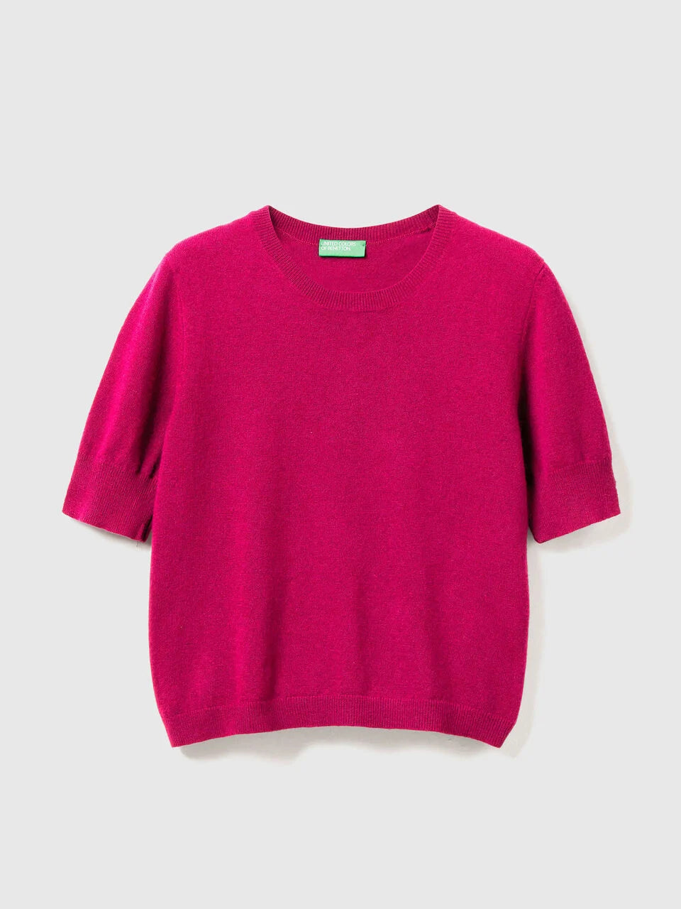 FUCHSIA SHORT SLEEVE SWEATER IN PURE MERINO WOOL