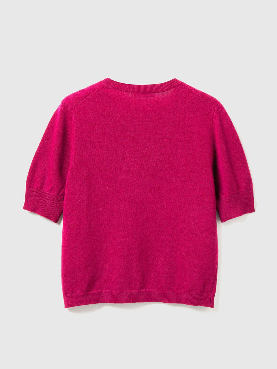 FUCHSIA SHORT SLEEVE SWEATER IN PURE MERINO WOOL