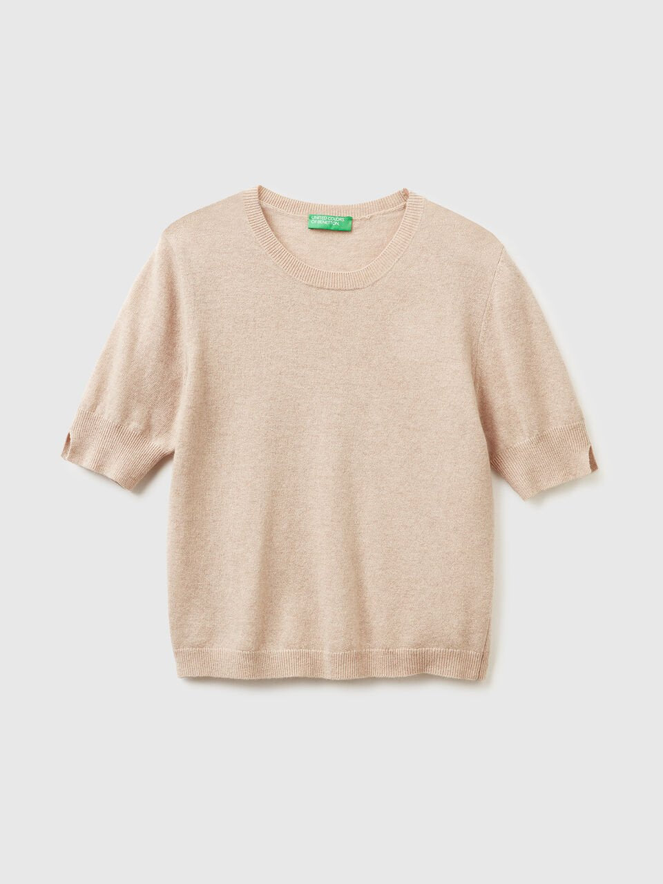 FUCHSIA SHORT SLEEVE SWEATER IN PURE MERINO WOOL