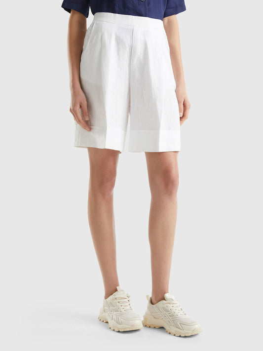 100% LINEN BERMUDAS WITH CUFFS - SHORTS