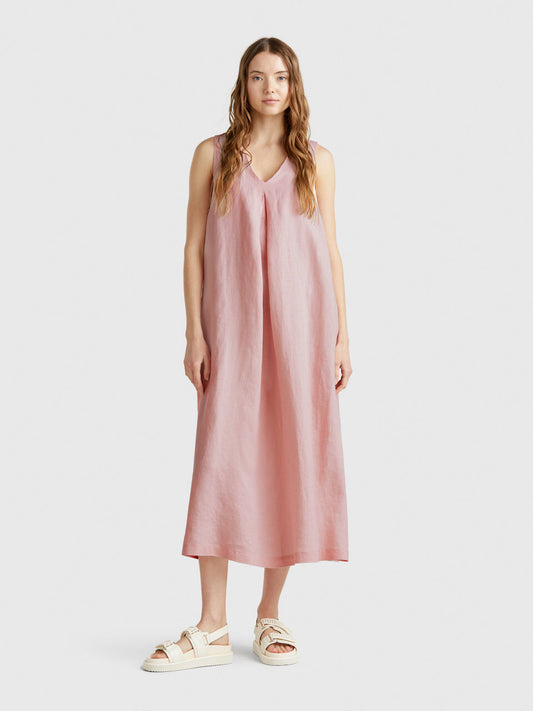 SLEEVELESS DRESS IN PURE LINEN
