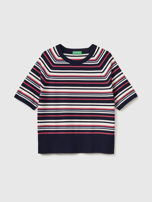 STRIPED SHORT-SLEEVED SWEATER