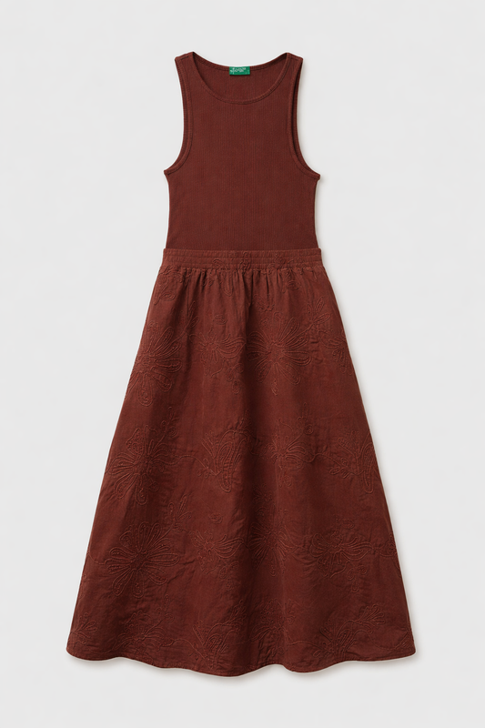 MIDI DRESS WITH FLORAL EMBROIDERY