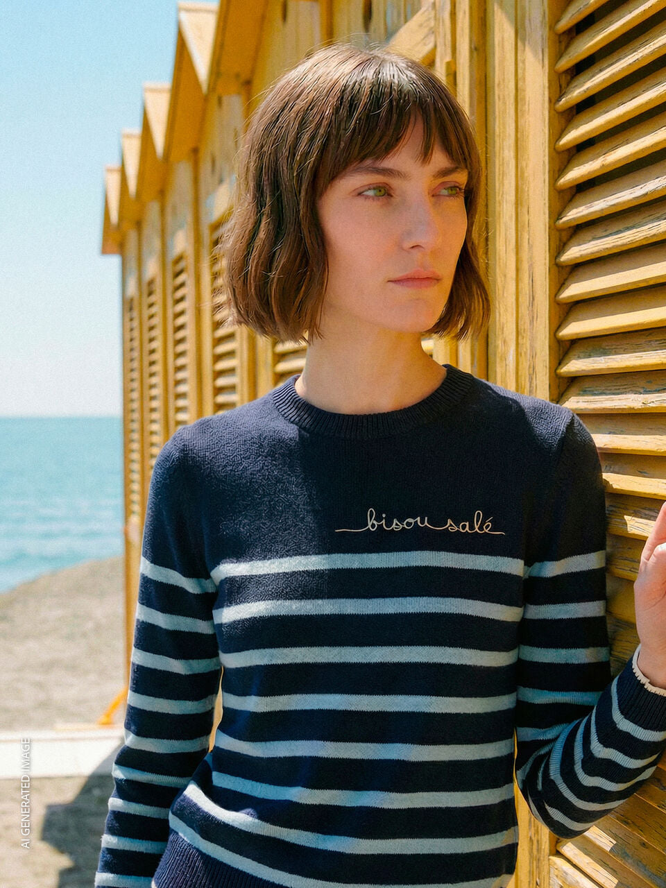 STRIPED SWEATER WITH EMBROIDERED WRITING