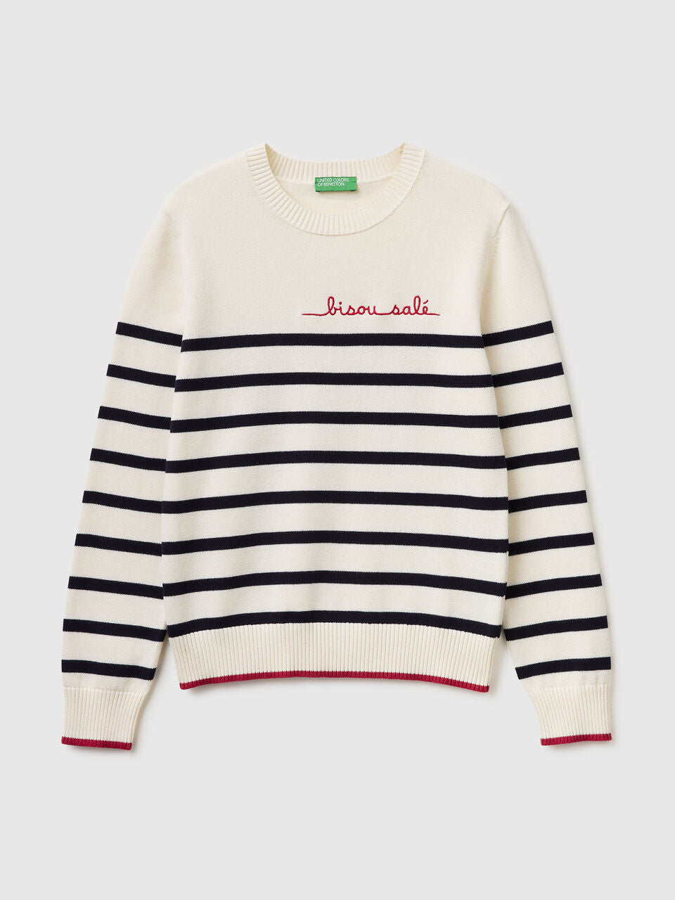 STRIPED SWEATER WITH EMBROIDERED WRITING