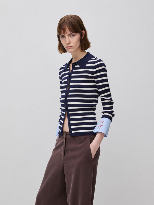 BUTTONED SWEATER WITH SAILOR STRIPES