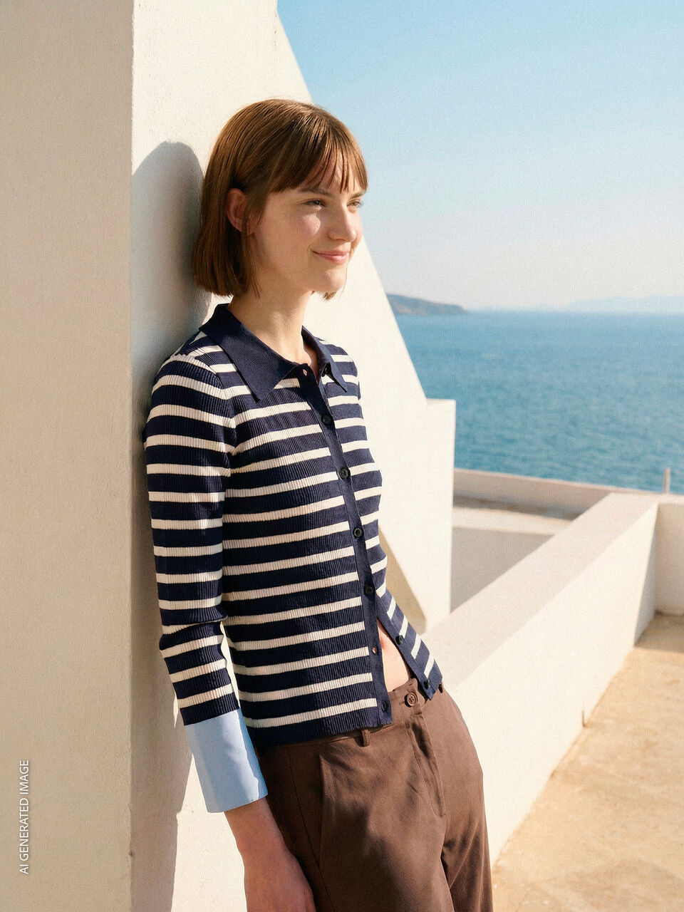 BUTTONED SWEATER WITH SAILOR STRIPES