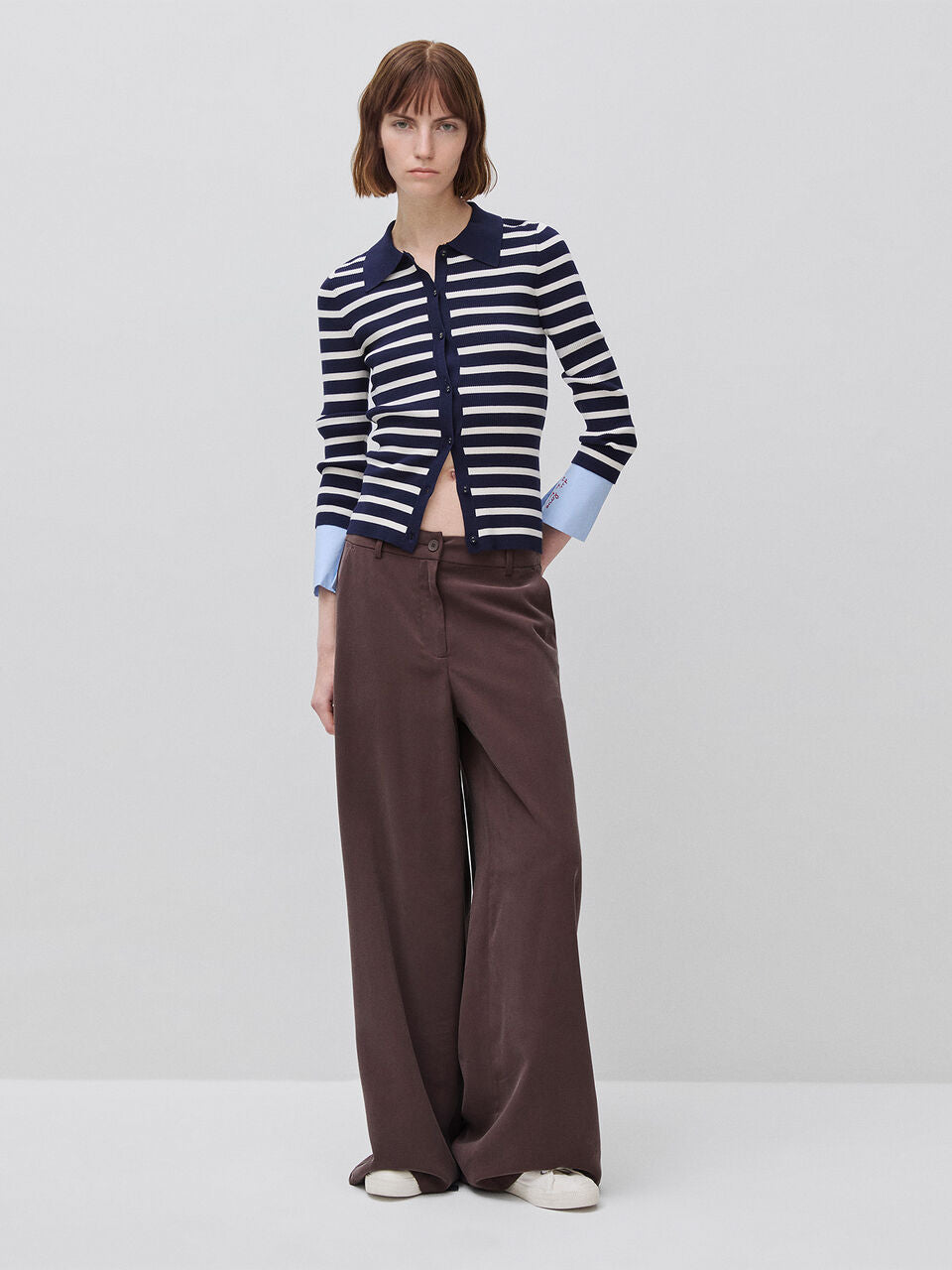 BUTTONED SWEATER WITH SAILOR STRIPES
