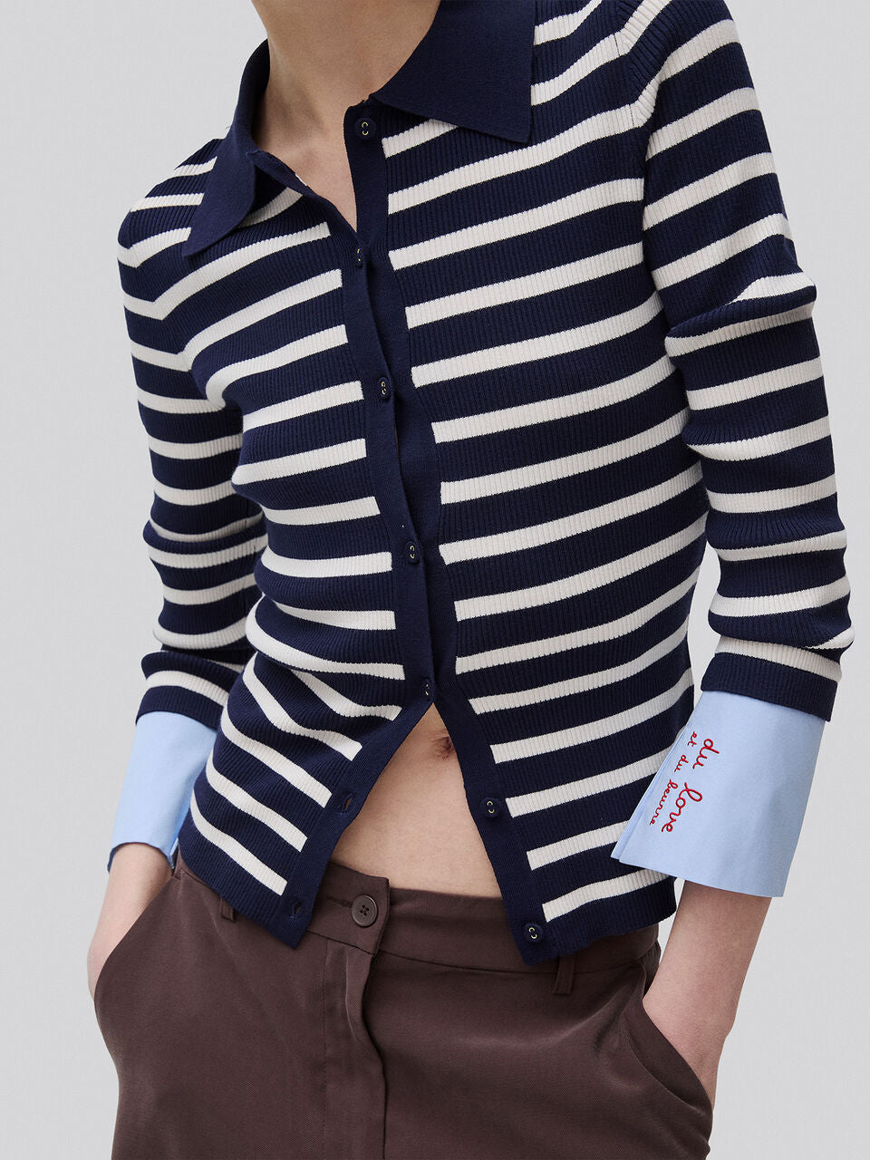 BUTTONED SWEATER WITH SAILOR STRIPES