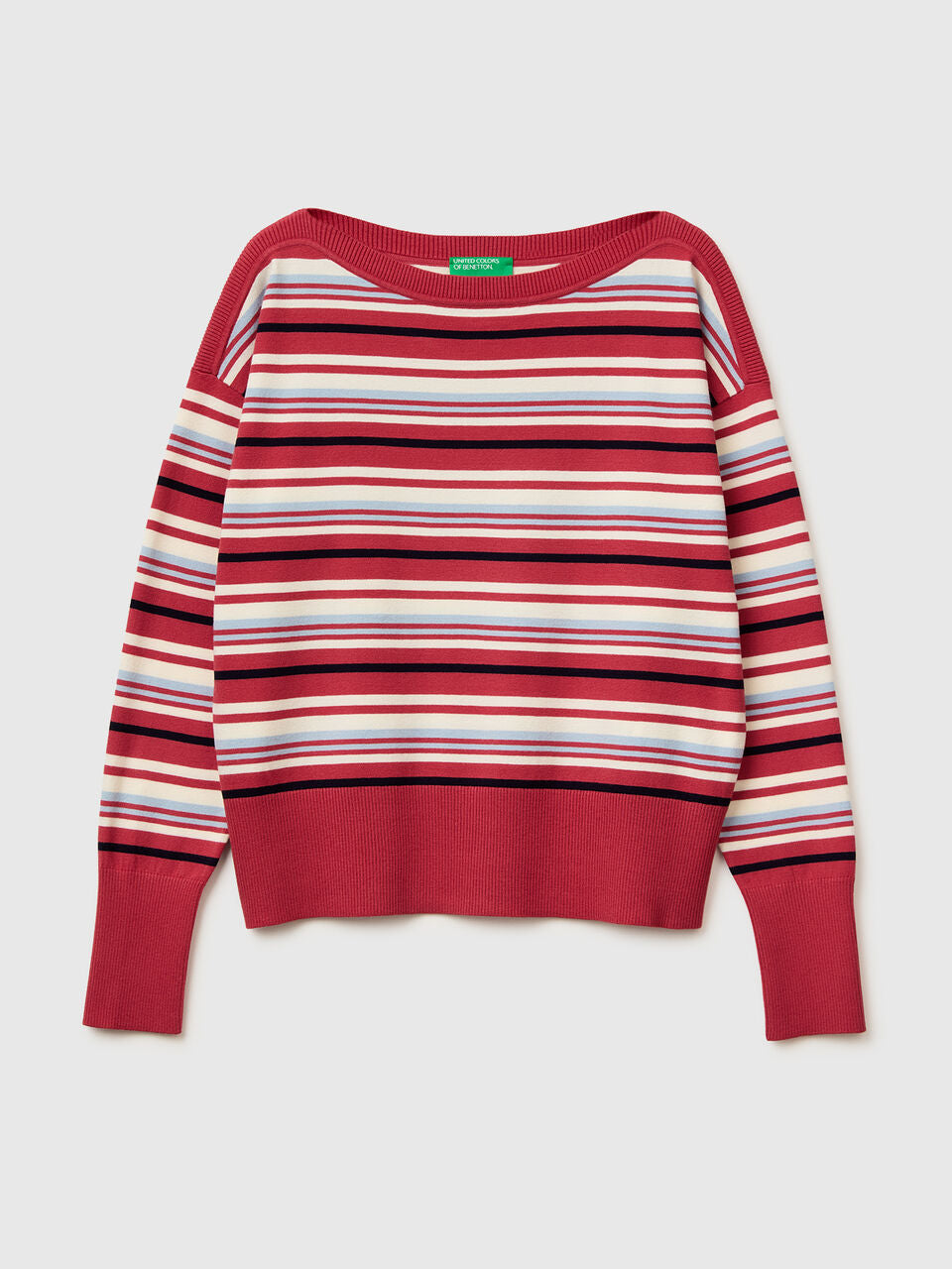 STRIPED BOAT NECK SWEATER